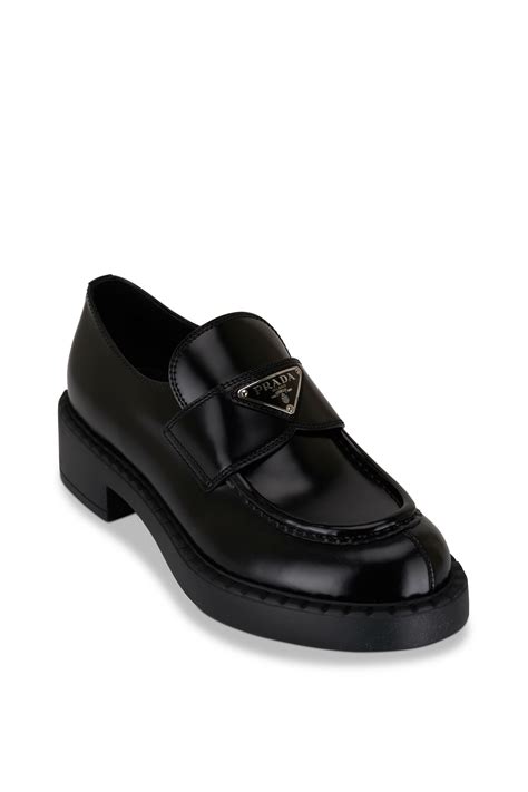 spazzolato prada prada's black leather loafers|Prada spazzolato derby loafers.